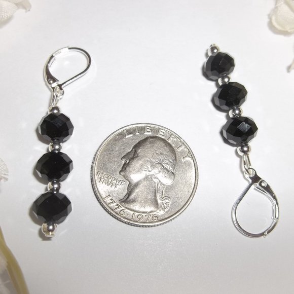 Black Glass Beaded Earrings Elegant Everyday 5794 - Picture 3 of 8